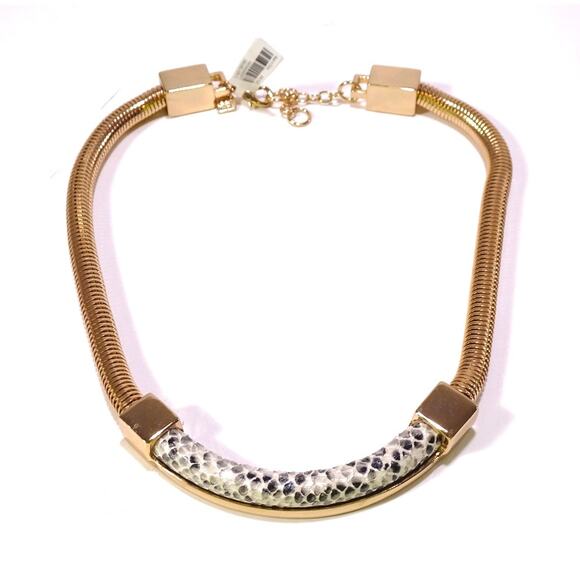 NWT 59 Banana Republic Faux Snakeskin Chunky Gold S Chain Short Necklace - Picture 1 of 7